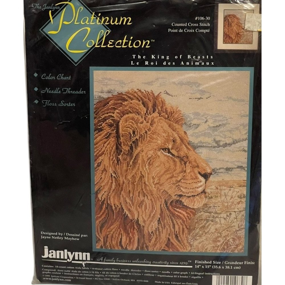 Janlynn Vintage 1999 Collection Cross Stitch The King of Beasts 14x15 in. New